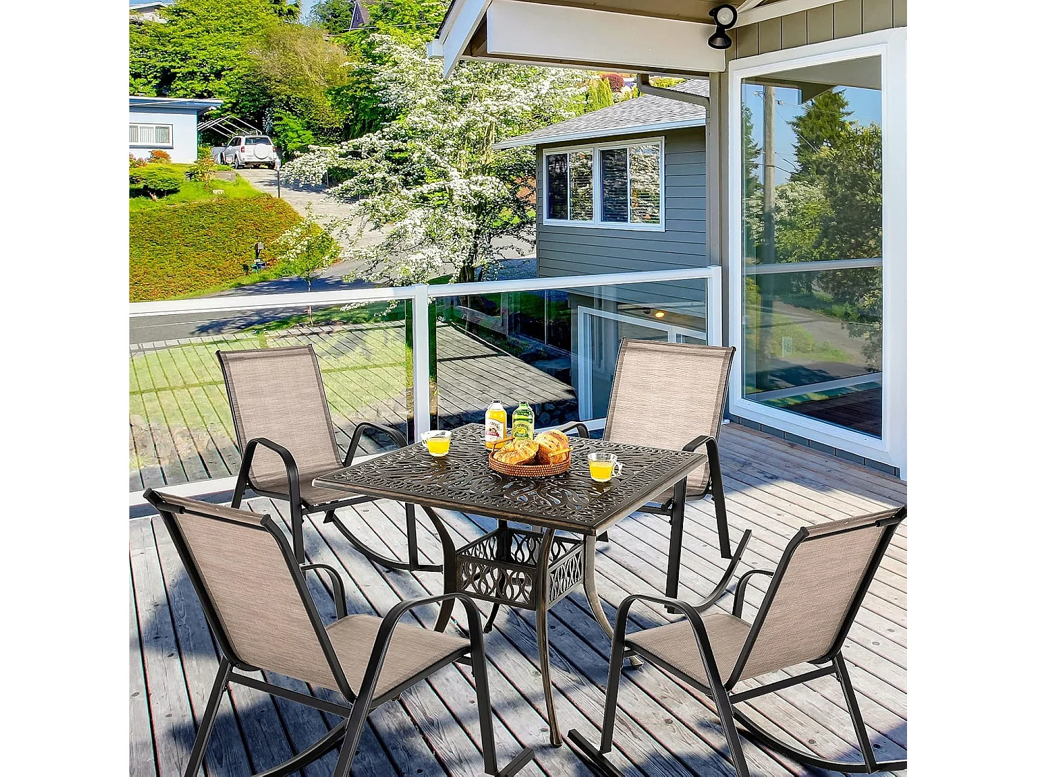 Set van 2 schommelstoelen met ademende stoffen zitting, tuinstoelen, schommelstoel voor tuin, balkon ZB33202