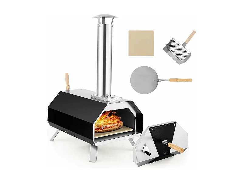 Outdoor pizzaoven, draagbare pizzaoven van roestvrij staal met pizzasteen pizzaschep, thermometer & inklapbare poten, voor picknick, feest, camping ZB32035