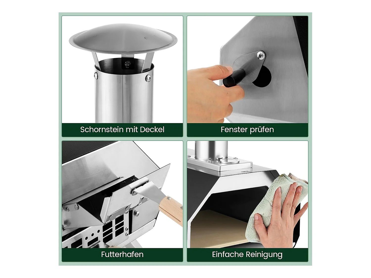 Outdoor pizzaoven, draagbare pizzaoven van roestvrij staal met pizzasteen pizzaschep, thermometer & inklapbare poten, voor picknick, feest, camping ZB32035