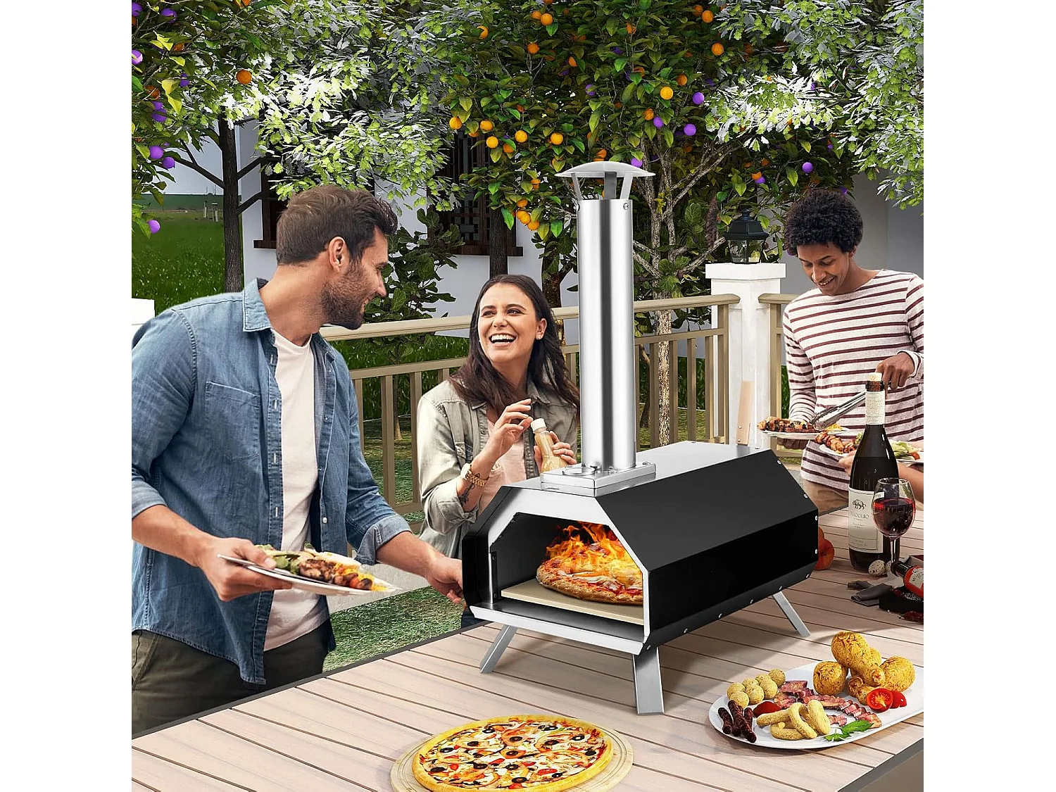Outdoor pizzaoven, draagbare pizzaoven van roestvrij staal met pizzasteen pizzaschep, thermometer & inklapbare poten, voor picknick, feest, camping ZB32035