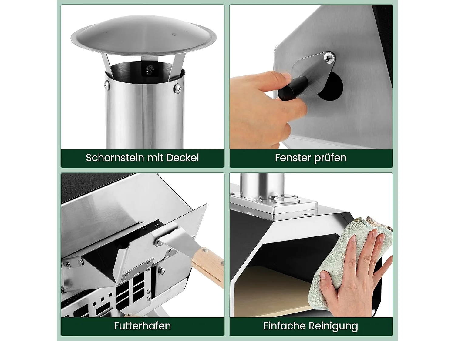 Outdoor pizzaoven, draagbare pizzaoven van roestvrij staal met pizzasteen pizzaschep, thermometer & inklapbare poten, voor picknick, feest, camping ZB32035