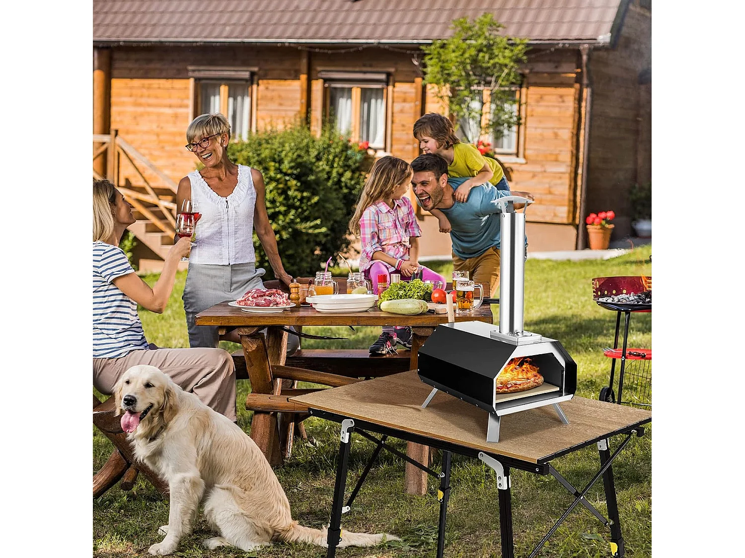 Outdoor pizzaoven, draagbare pizzaoven van roestvrij staal met pizzasteen pizzaschep, thermometer & inklapbare poten, voor picknick, feest, camping ZB32035