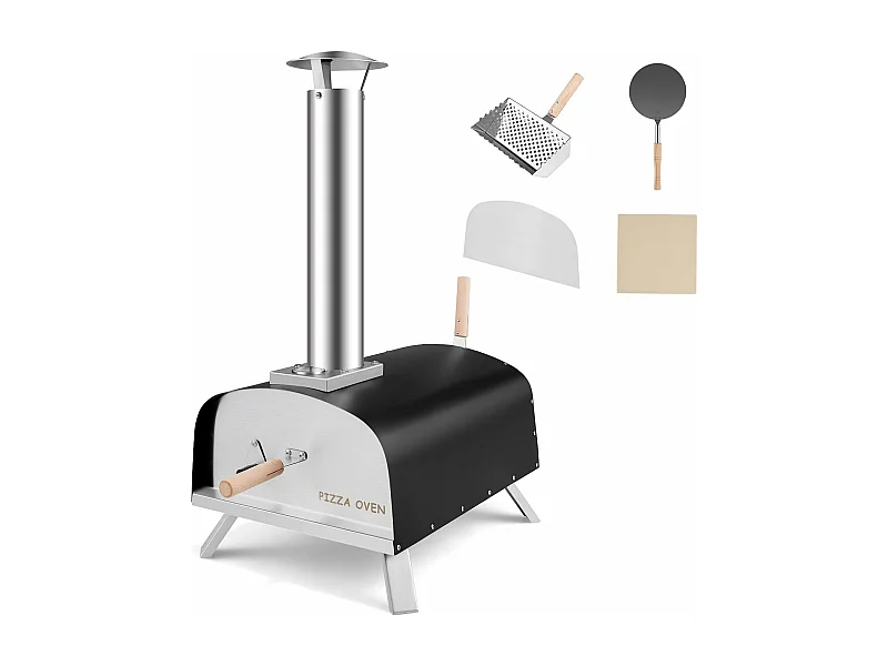 Pizza oven outdoor, draagbare pizza houtkachel incl. pizza schuiver en pizzasteen, gas & hout pizza oven voor tuin camping