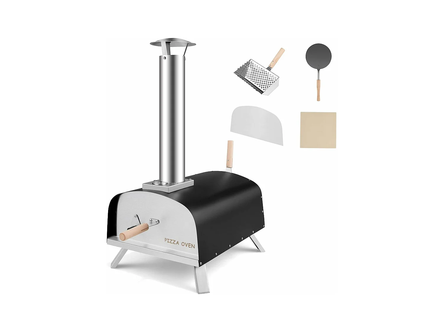 Pizza oven outdoor, draagbare pizza houtkachel incl. pizza schuiver en pizzasteen, gas & hout pizza oven voor tuin camping