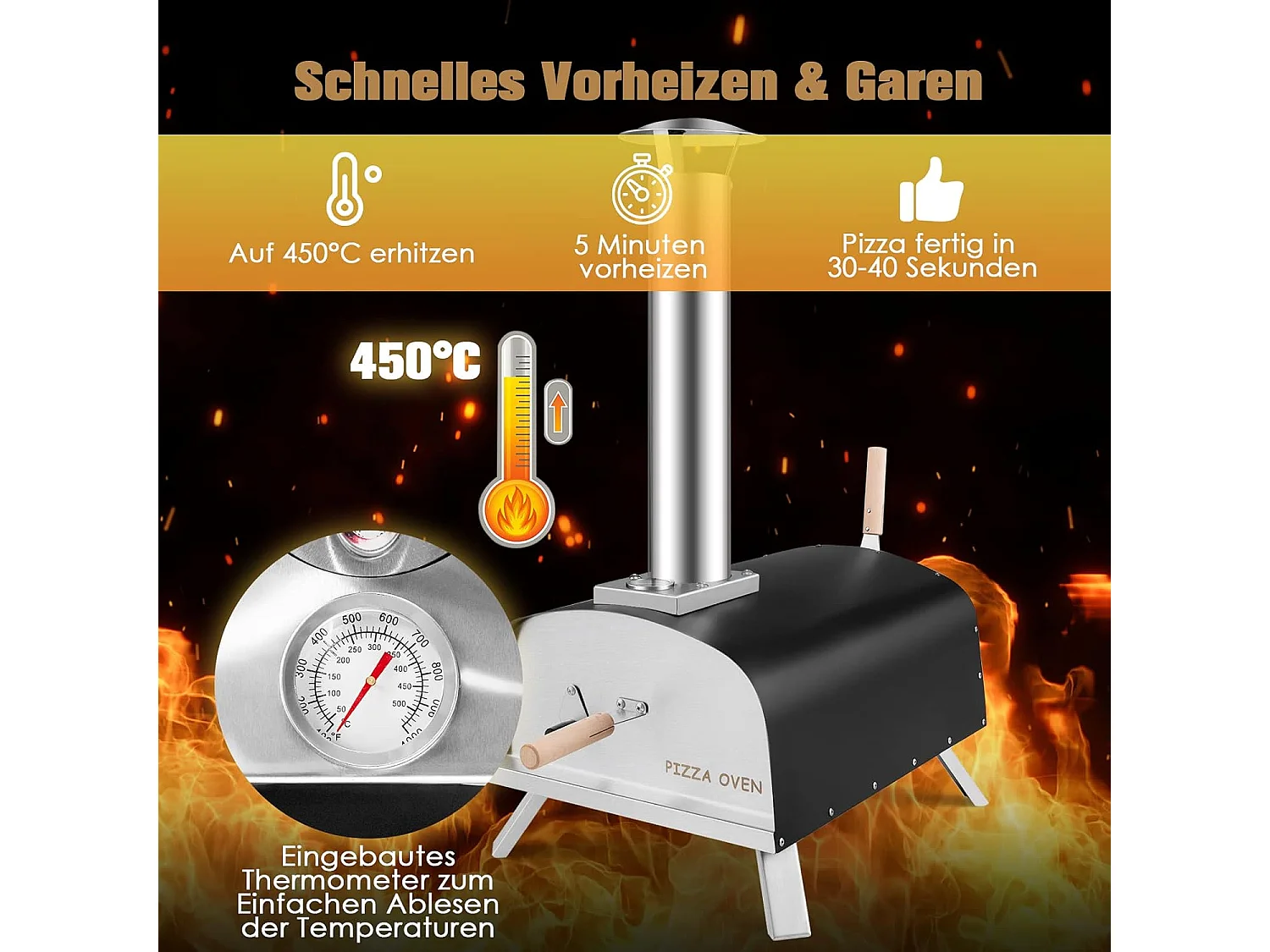 Pizza oven outdoor, draagbare pizza houtkachel incl. pizza schuiver en pizzasteen, gas & hout pizza oven voor tuin camping