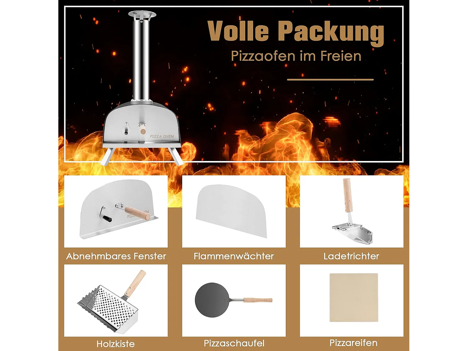Pizza oven outdoor, draagbare pizza houtkachel incl. pizza schuiver en pizzasteen, gas & hout pizza oven voor tuin camping