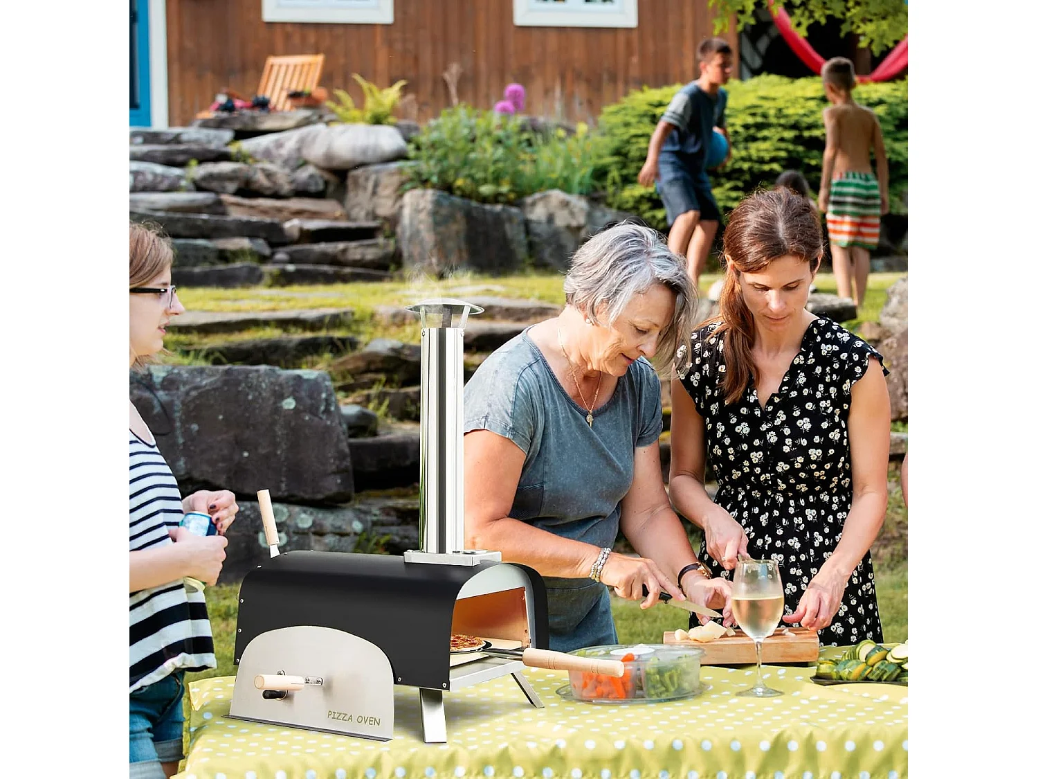 Pizza oven outdoor, draagbare pizza houtkachel incl. pizza schuiver en pizzasteen, gas & hout pizza oven voor tuin camping