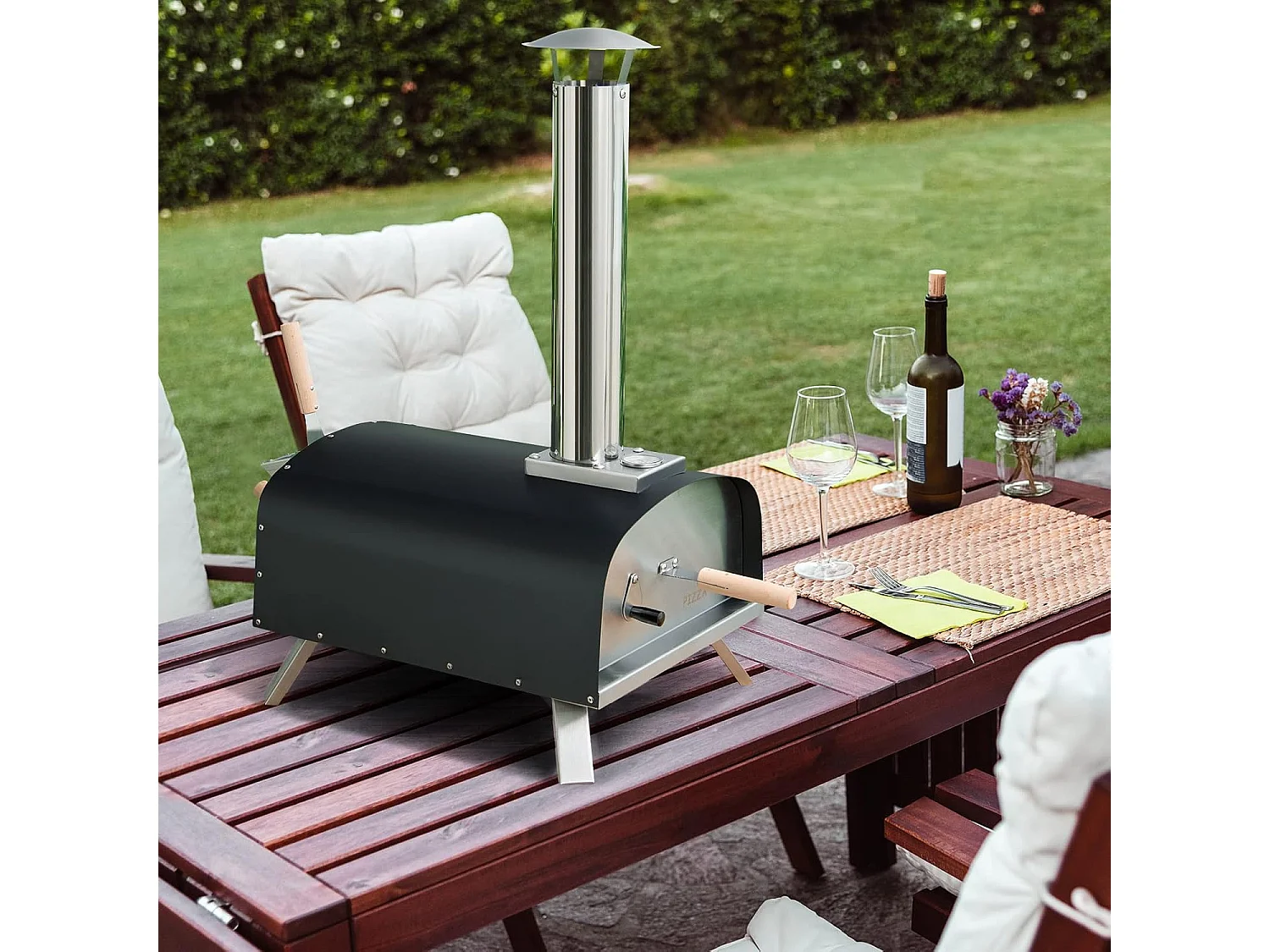Pizza oven outdoor, draagbare pizza houtkachel incl. pizza schuiver en pizzasteen, gas & hout pizza oven voor tuin camping