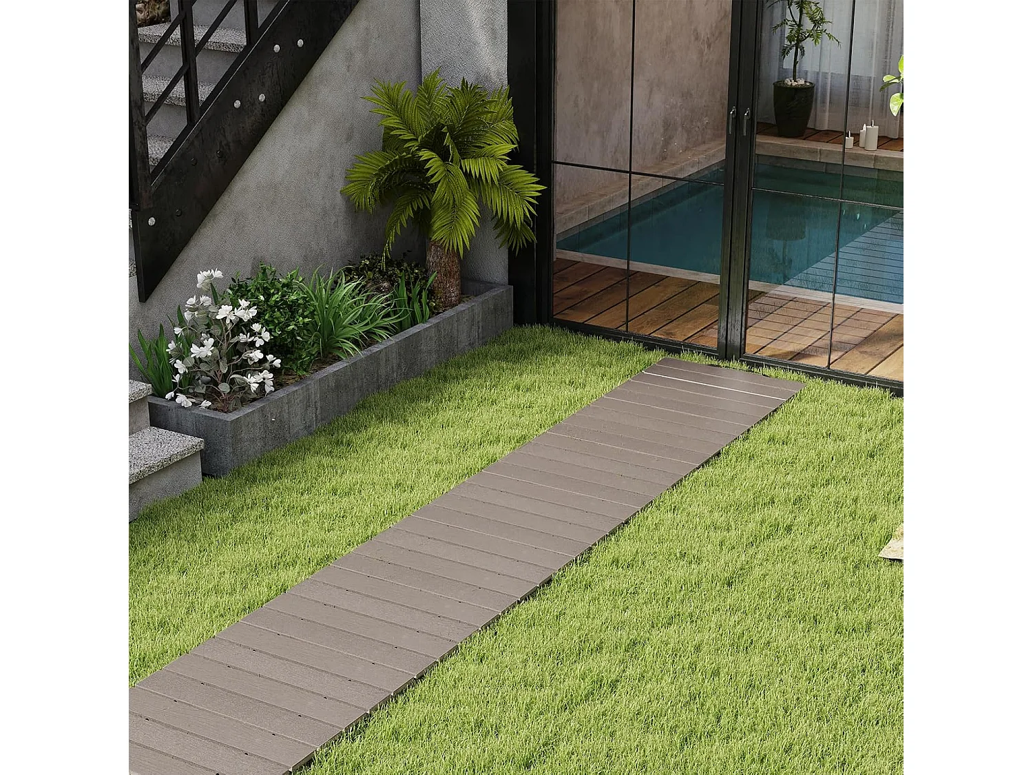 Rollpad van HDPE, 242 cm, breedte 43 cm, weerbestendig, uitrolbaar tuinpad voor bruiloft, feest, tuin, grijs