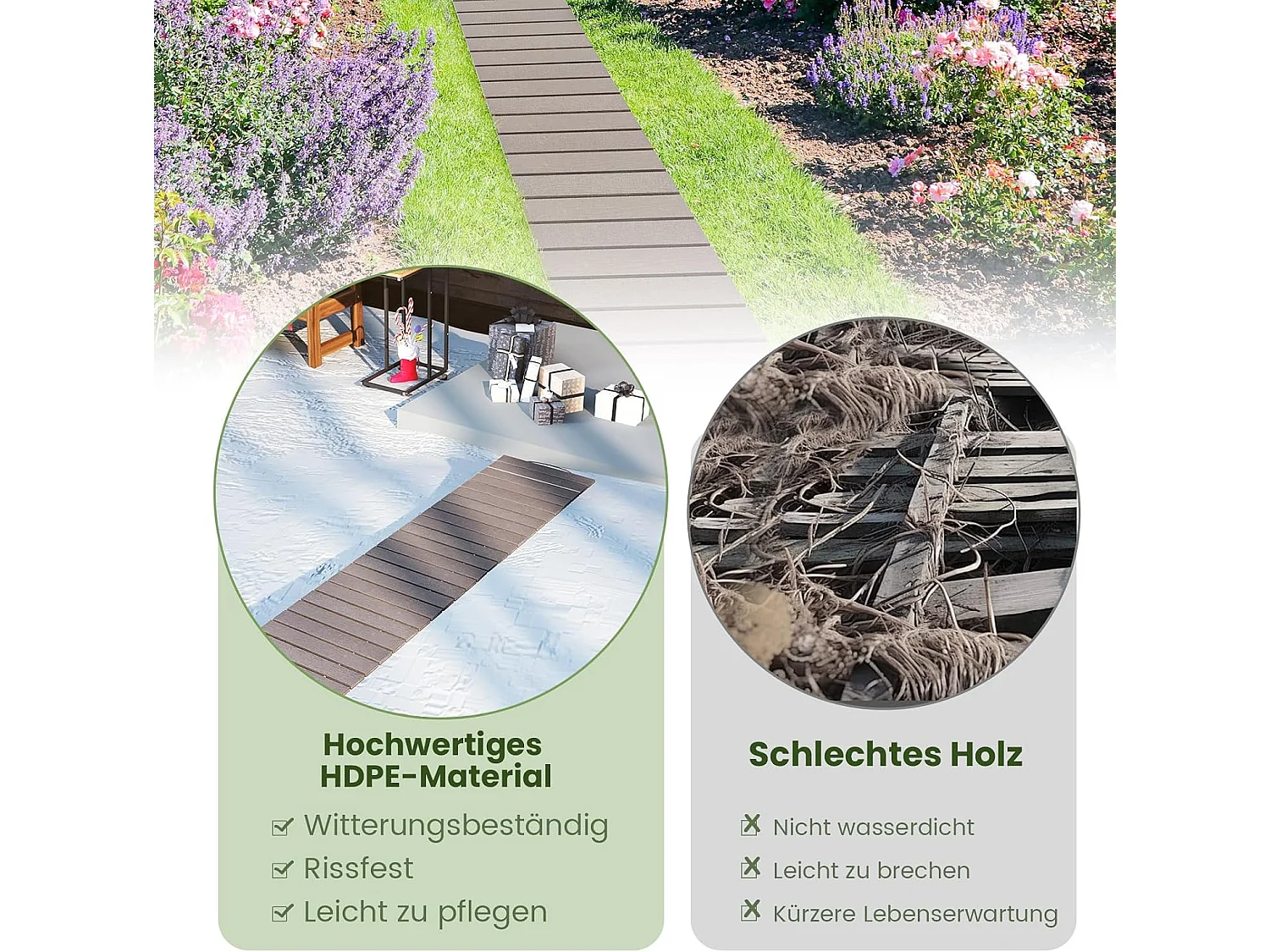 Rollpad van HDPE, 242 cm, breedte 43 cm, weerbestendig, uitrolbaar tuinpad voor bruiloft, feest, tuin, grijs