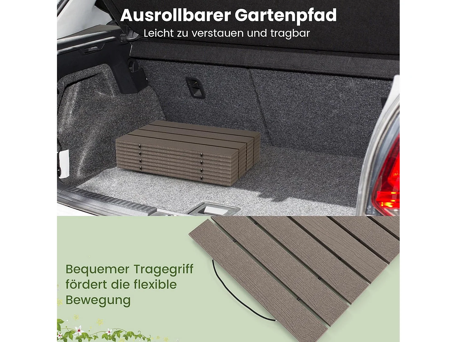 Rollpad van HDPE, 242 cm, breedte 43 cm, weerbestendig, uitrolbaar tuinpad voor bruiloft, feest, tuin, grijs