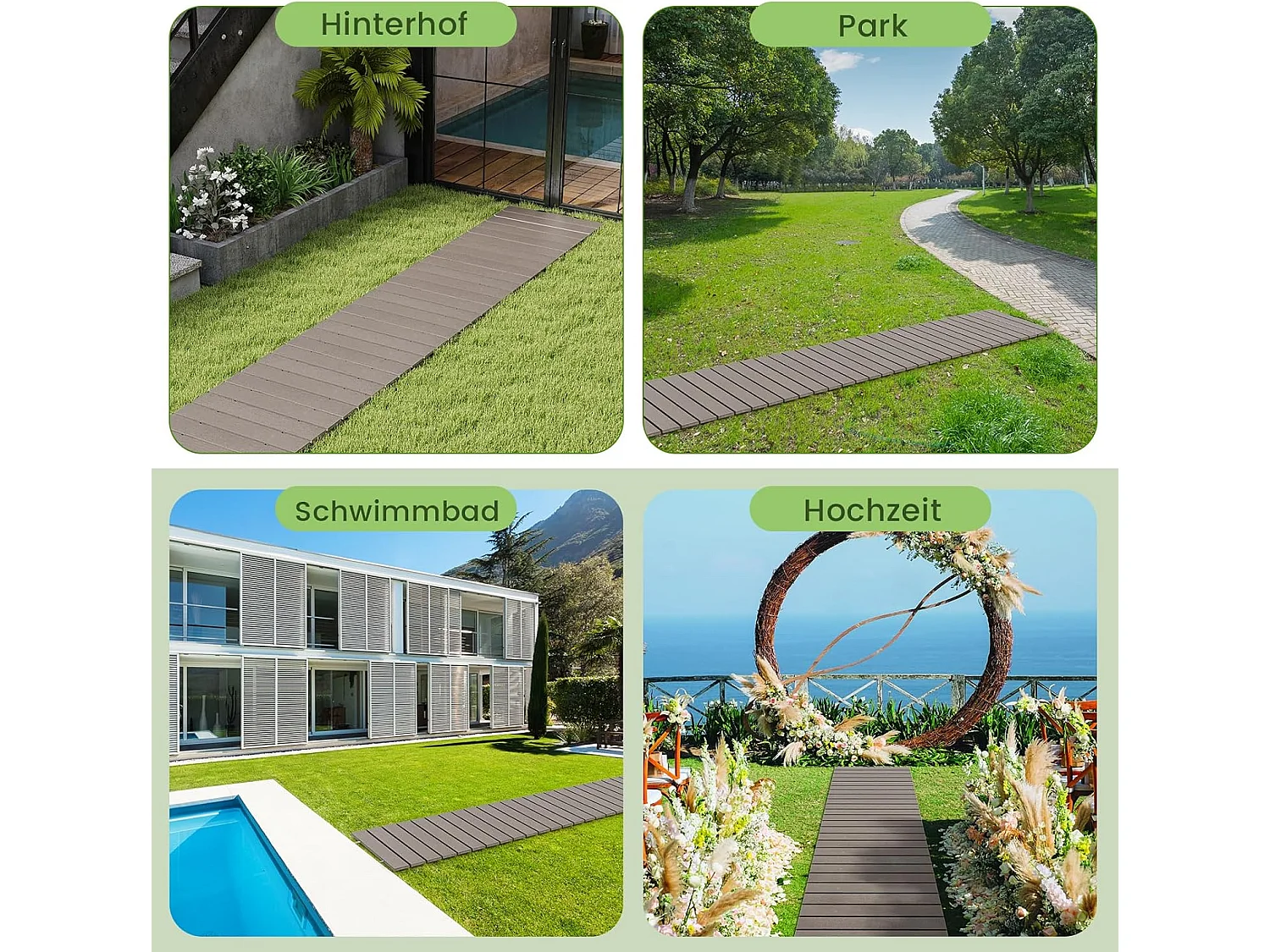 Rollpad van HDPE, 242 cm, breedte 43 cm, weerbestendig, uitrolbaar tuinpad voor bruiloft, feest, tuin, grijs