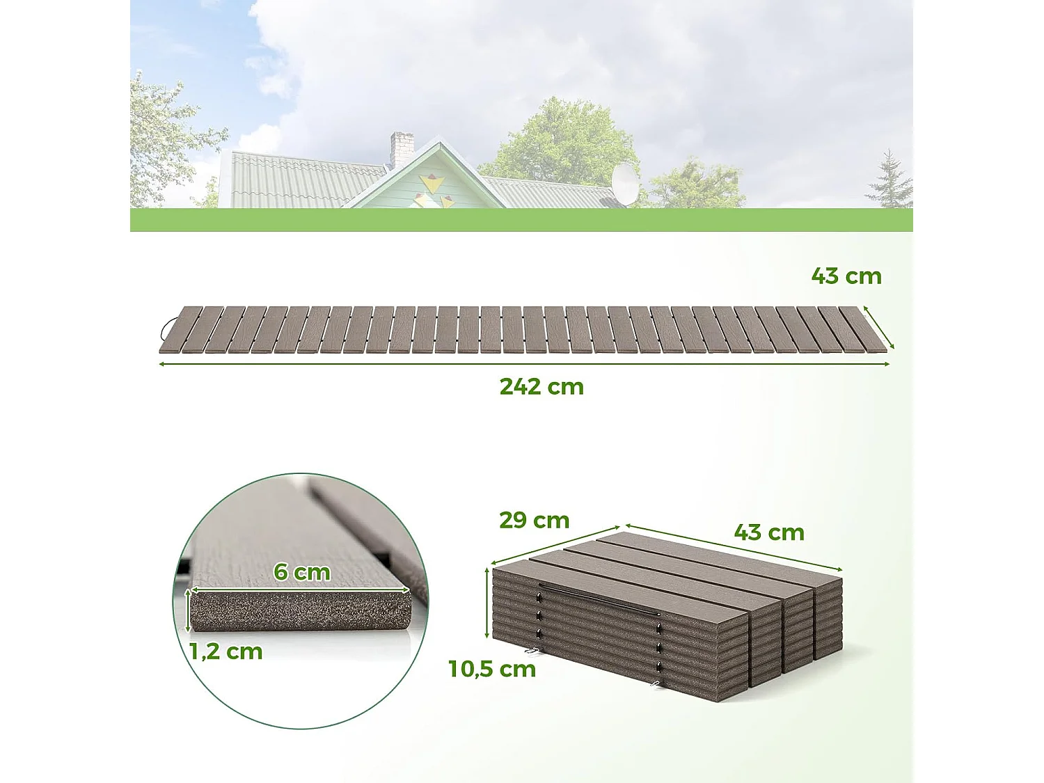 Rollpad van HDPE, 242 cm, breedte 43 cm, weerbestendig, uitrolbaar tuinpad voor bruiloft, feest, tuin, grijs