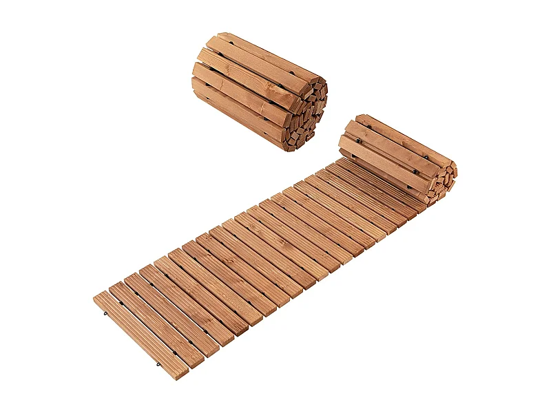 Uitrolbare houten tuinpad | 245 cm | rolweg met staaldraad, tuinpad voor tuin, achtertuin (breedte 43 cm) ZB32813