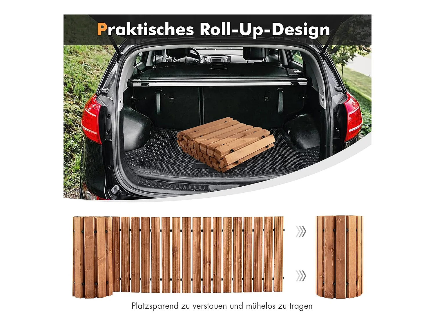 Uitrolbare houten tuinpad | 245 cm | rolweg met staaldraad, tuinpad voor tuin, achtertuin (breedte 43 cm) ZB32813