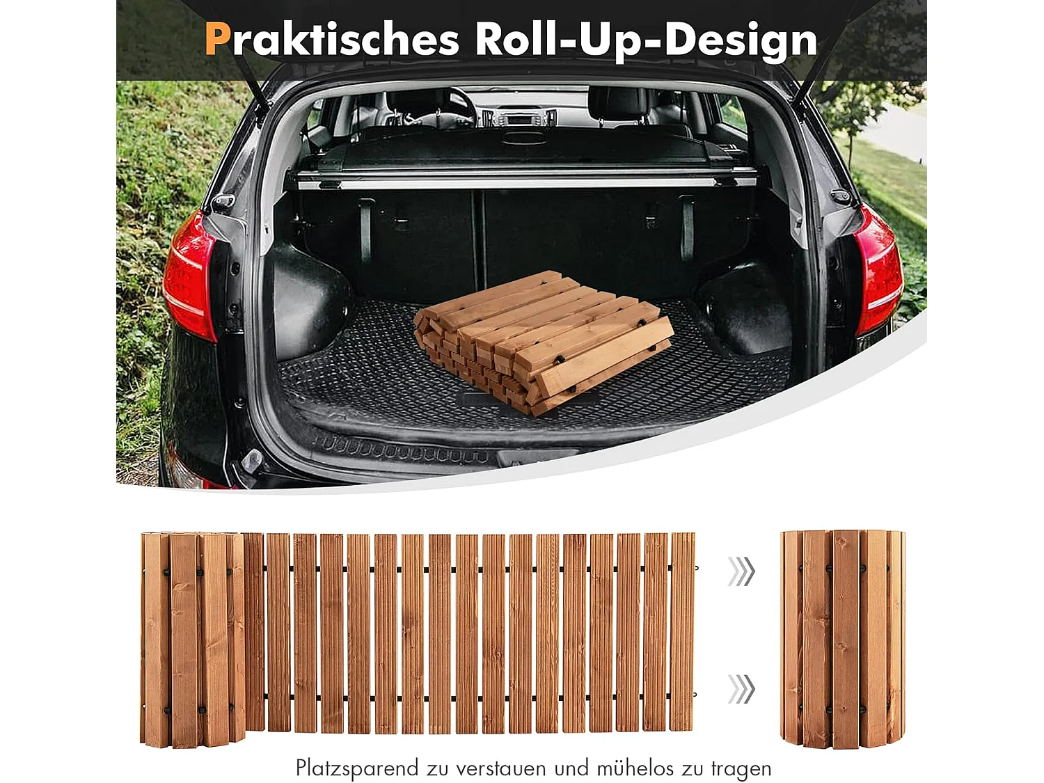 Uitrolbare houten tuinpad | 245 cm | rolweg met staaldraad, tuinpad voor tuin, achtertuin (breedte 43 cm) ZB32813