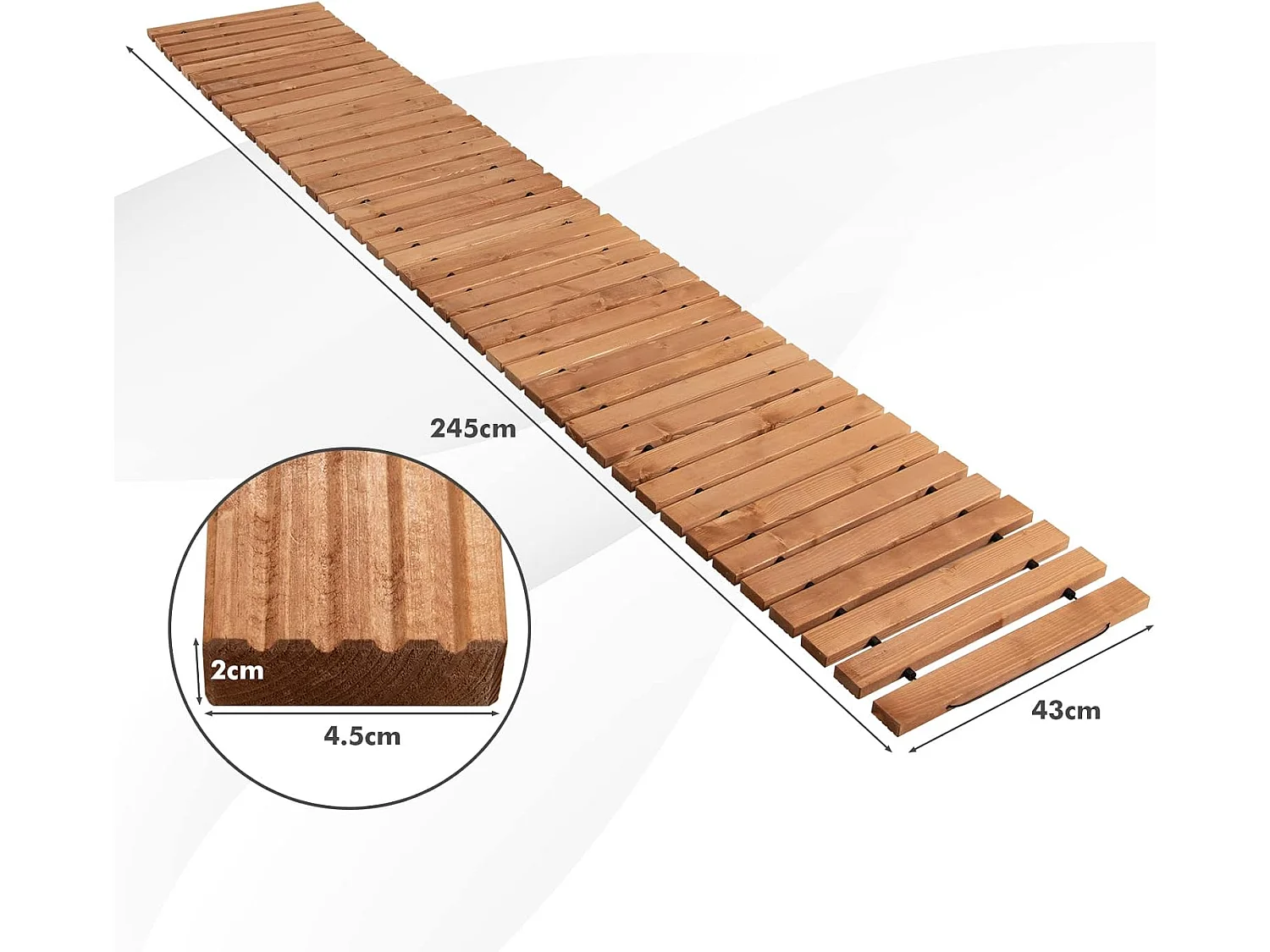 Uitrolbare houten tuinpad | 245 cm | rolweg met staaldraad, tuinpad voor tuin, achtertuin (breedte 43 cm) ZB32813