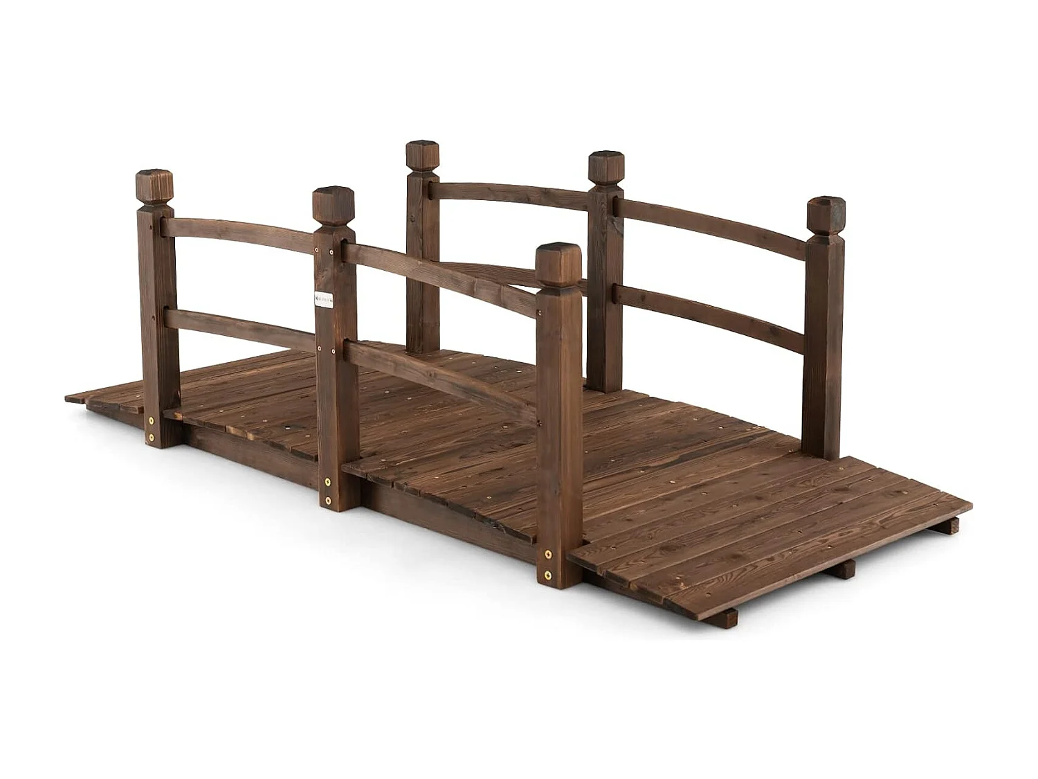 Vijverbrug, tuinbrug, 171,5 x 75,5 x 58 cm, houten brug met leuning, decoratieve brug, houten brug van dennenhout, sierbrug voor tuin, vijver ZB32025