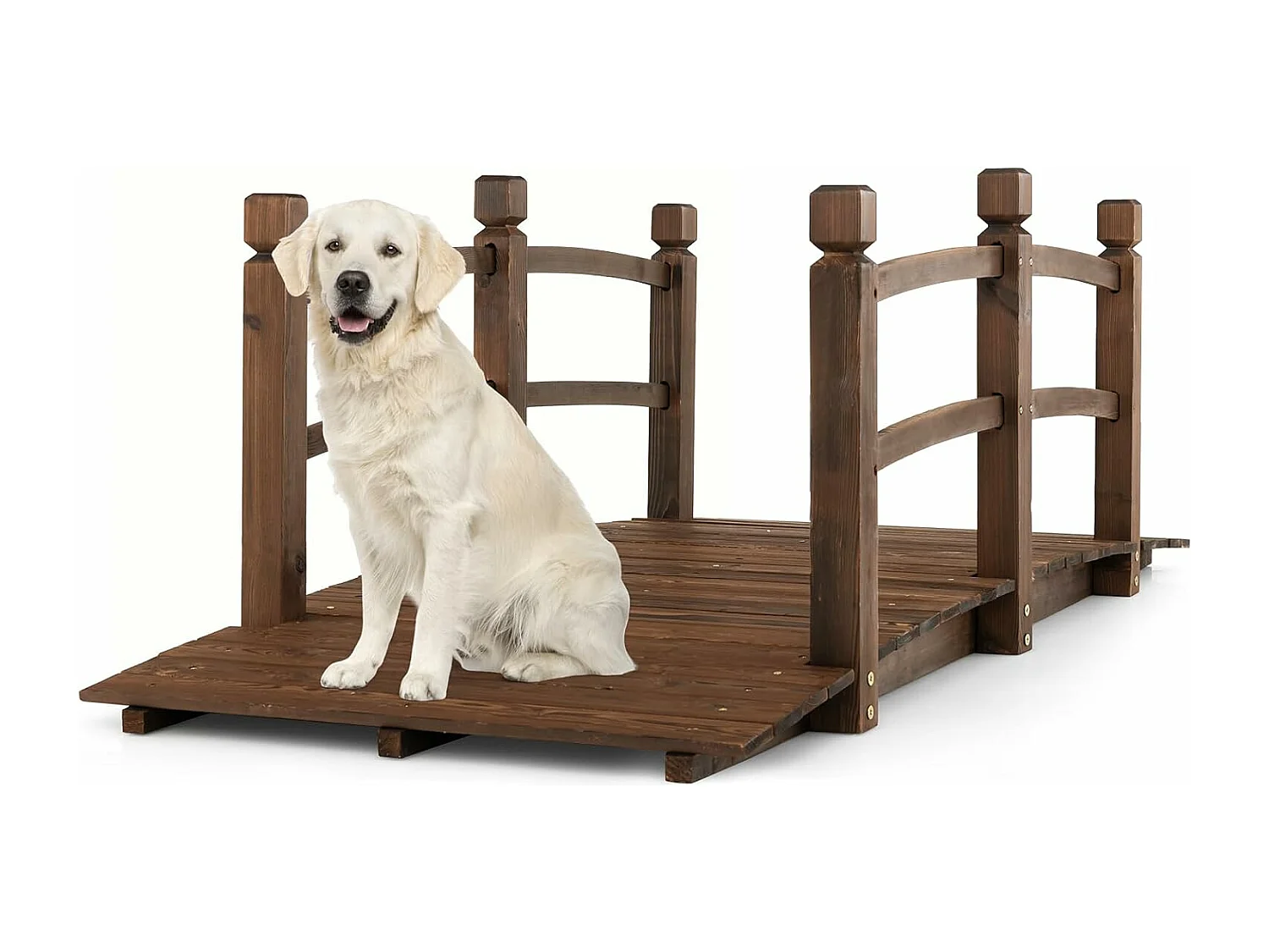 Vijverbrug, tuinbrug, 171,5 x 75,5 x 58 cm, houten brug met leuning, decoratieve brug, houten brug van dennenhout, sierbrug voor tuin, vijver ZB32025