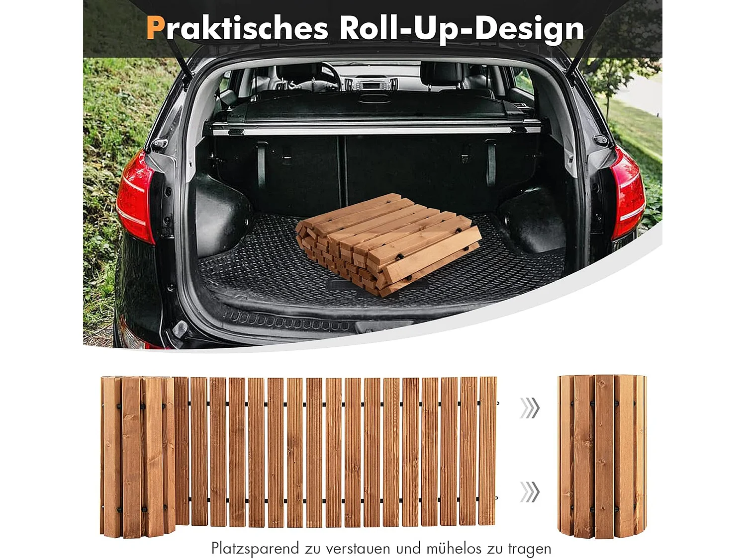 Uitrolbare houten tuinpad | 245 cm | rolweg met staaldraad, tuinpad voor tuin, achtertuin (breedte 55 cm) ZB32814