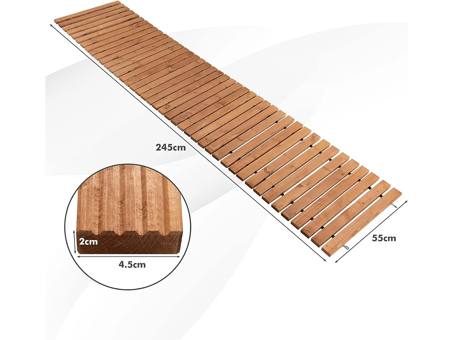 Uitrolbare houten tuinpad | 245 cm | rolweg met staaldraad, tuinpad voor tuin, achtertuin (breedte 55 cm) ZB32814