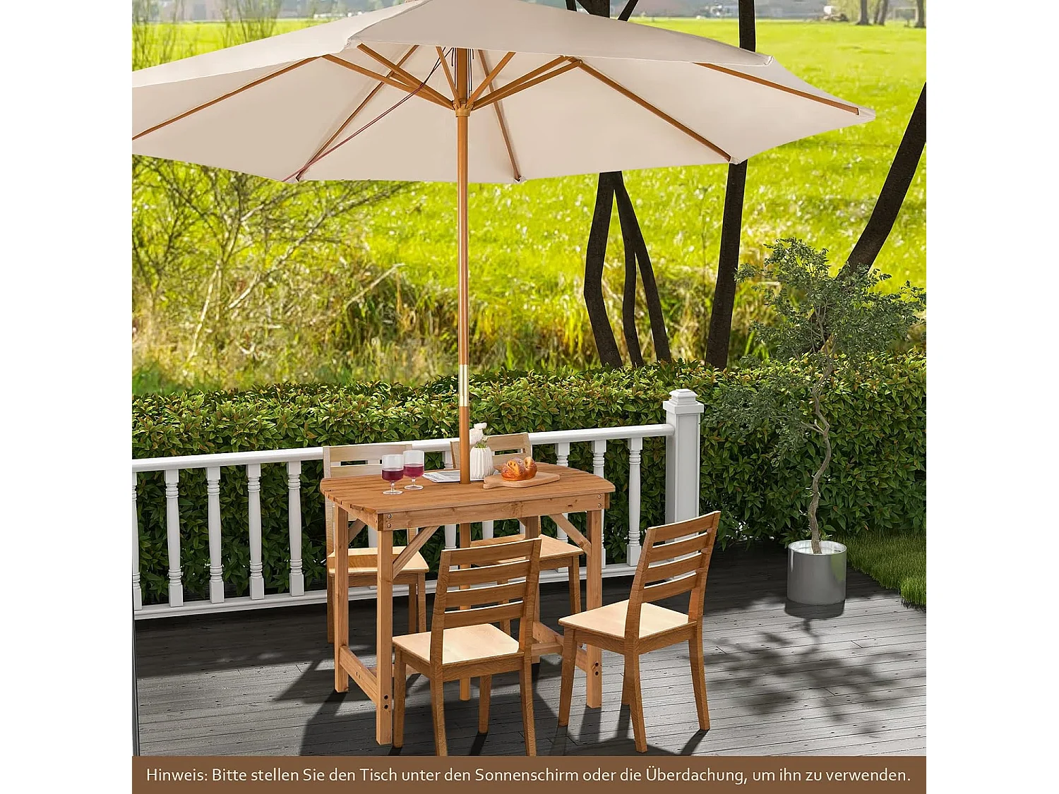 Tuintafel van massief hout, eettafel met luifelgat, terrastafel, houten tafel voor achtertuin, tuin, 100 x 60 x 75 cm ZB32145