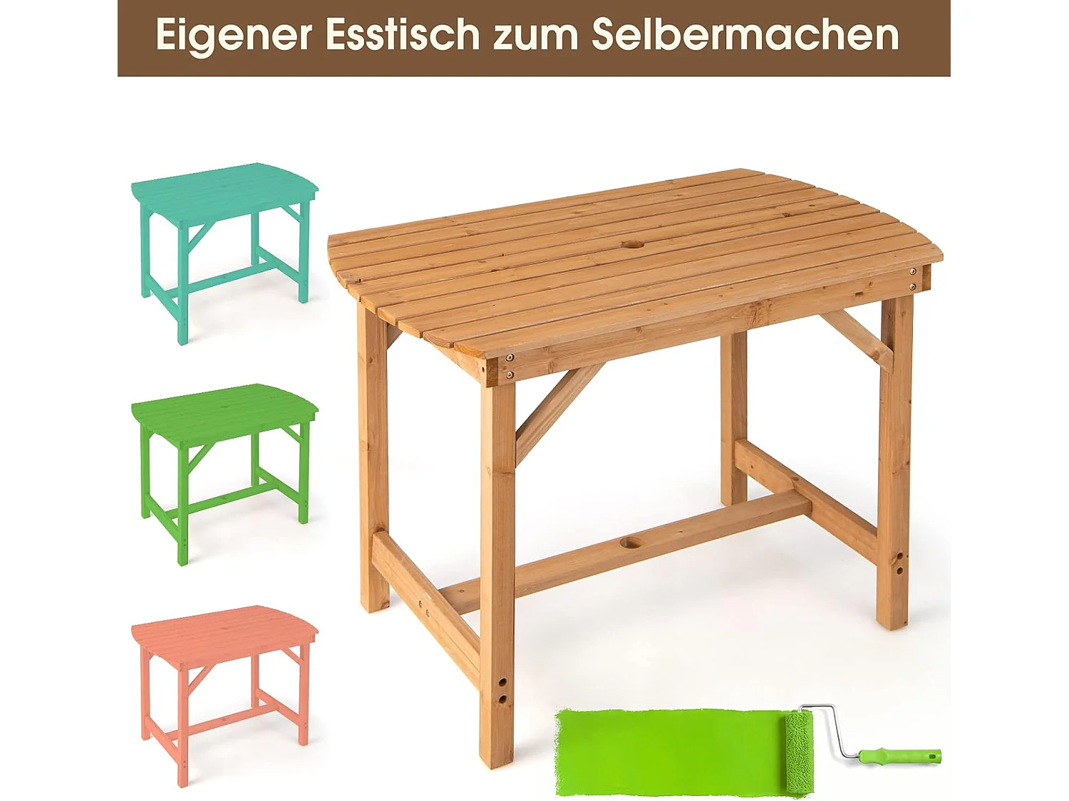 Tuintafel van massief hout, eettafel met luifelgat, terrastafel, houten tafel voor achtertuin, tuin, 100 x 60 x 75 cm ZB32145