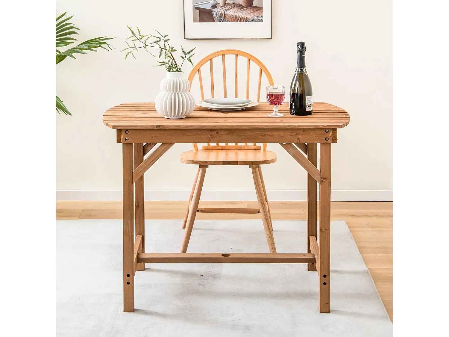 Tuintafel van massief hout, eettafel met luifelgat, terrastafel, houten tafel voor achtertuin, tuin, 100 x 60 x 75 cm ZB32145