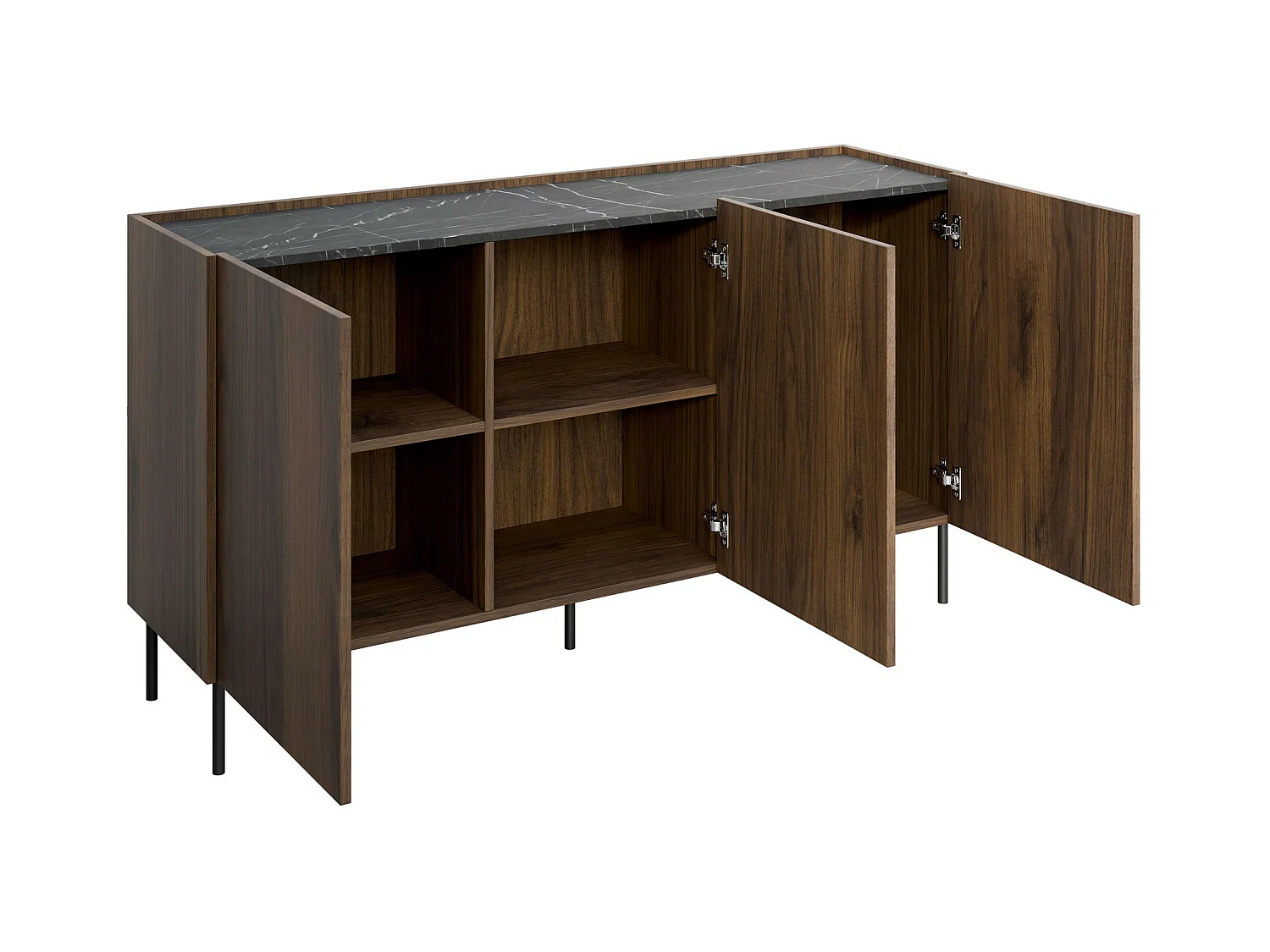 Buffet Comfivo Belviro 100, Noyer|Marbre noir, 78x144x37cm, Stratifié