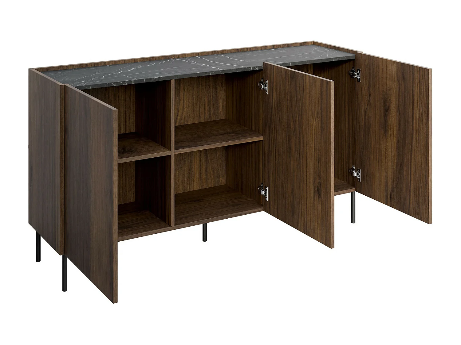 Buffet Comfivo Belviro 100, Marbre noir|Noyer, 78x144x37cm, Stratifié