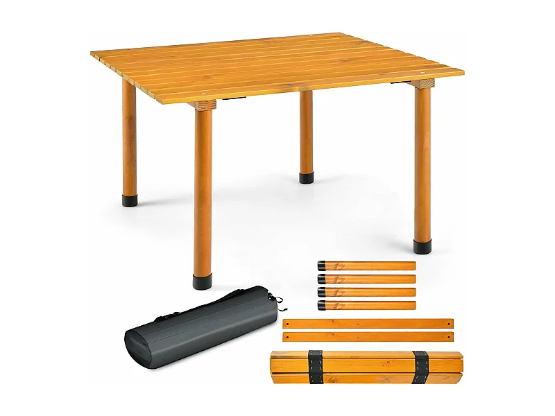 Campingtafel, oprolbare picknicktafel van hout, draagbare multifunctionele outdoortafel met draagtas voor strand, picknicks, vissen en feesten, 69 x 69 x 42 cm