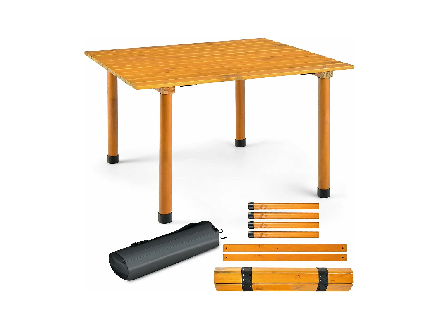 Campingtafel, oprolbare picknicktafel van hout, draagbare multifunctionele outdoortafel met draagtas voor strand, picknicks, vissen en feesten, 69 x 69 x 42 cm
