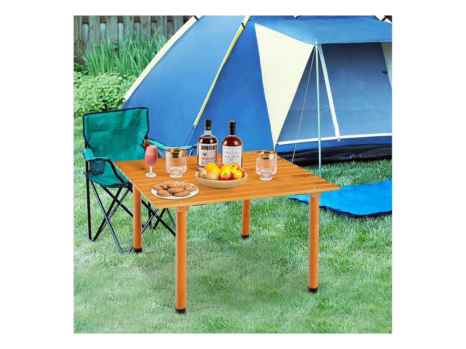 Campingtafel, oprolbare picknicktafel van hout, draagbare multifunctionele outdoortafel met draagtas voor strand, picknicks, vissen en feesten, 69 x 69 x 42 cm
