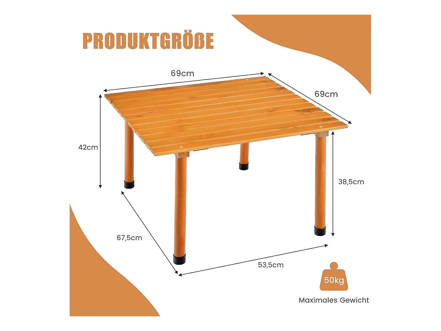 Campingtafel, oprolbare picknicktafel van hout, draagbare multifunctionele outdoortafel met draagtas voor strand, picknicks, vissen en feesten, 69 x 69 x 42 cm