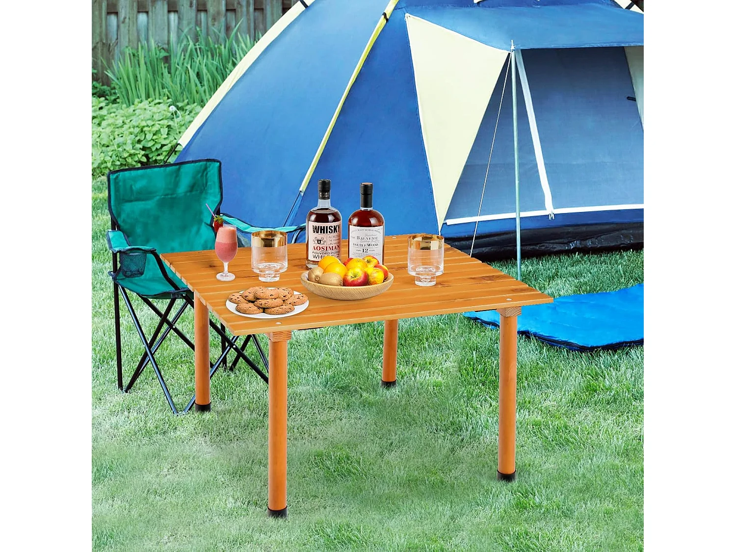 Campingtafel, oprolbare picknicktafel van hout, draagbare multifunctionele outdoortafel met draagtas voor strand, picknicks, vissen en feesten, 69 x 69 x 42 cm