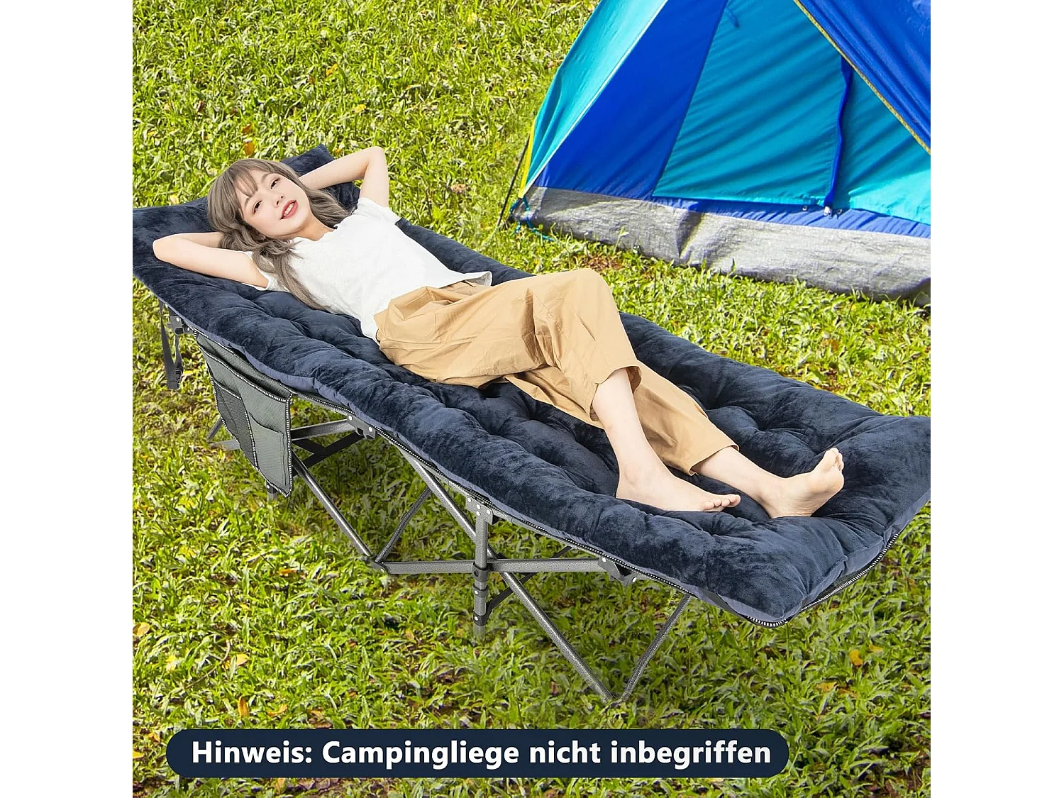 Katoenen veldbedkussen, 7 cm dikke lattenbodem met bevestigingsbanden, multifunctioneel voor campingbed, ligstoel, tuinligstoel, 190 x 70 cm, blauw ZB33542