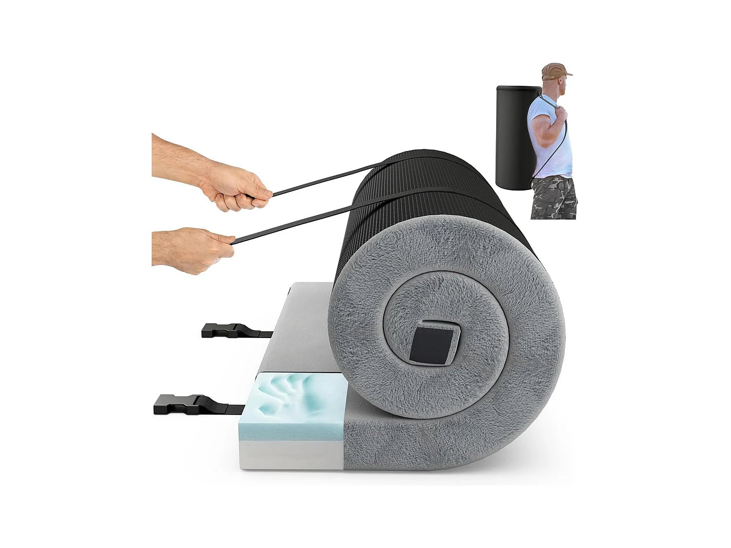 Traagschuim campingmatras, oprolbare campingmat met waterdichte coating, antislip onderkant en draagtas, vloermat, slaapmat, slaapmatras, isomat ZB33038