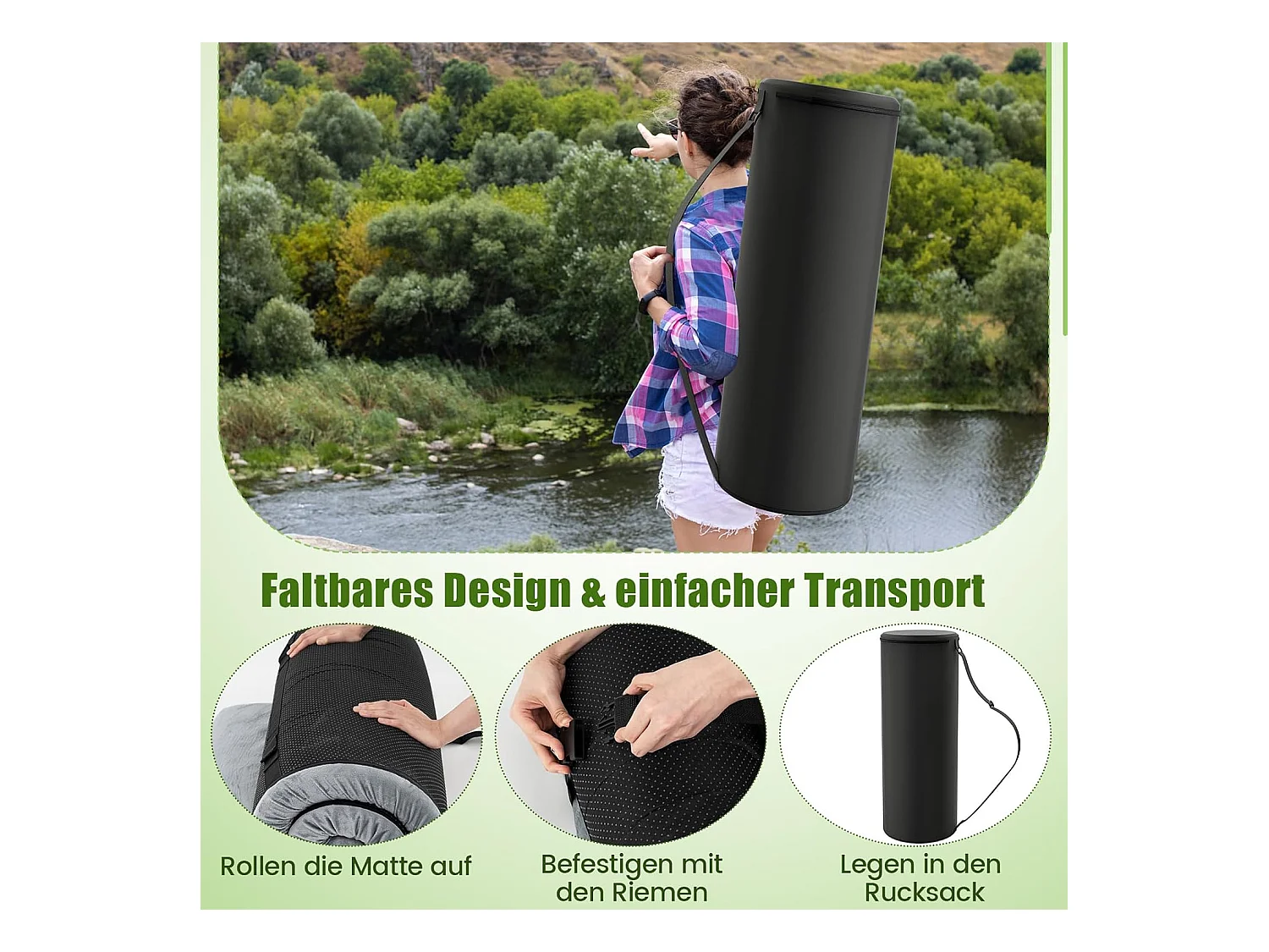 Traagschuim campingmatras, oprolbare campingmat met waterdichte coating, antislip onderkant en draagtas, vloermat, slaapmat, slaapmatras, isomat ZB33038