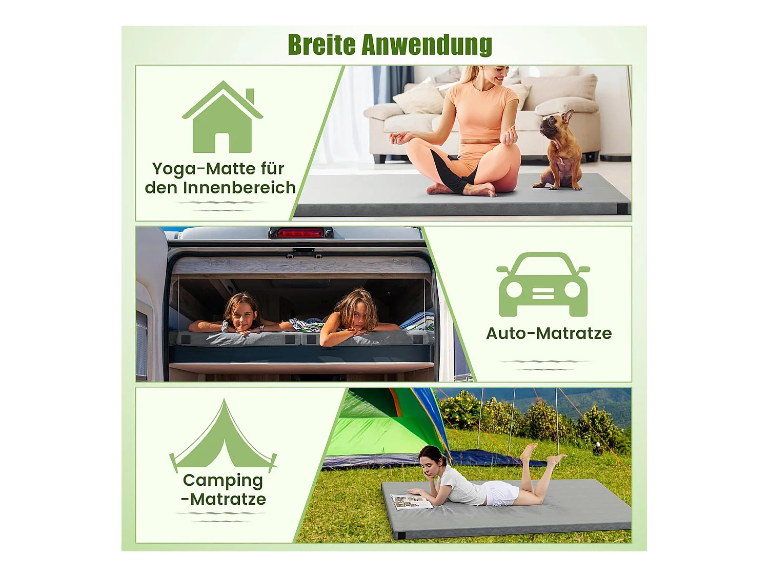 Traagschuim campingmatras, oprolbare campingmat met waterdichte coating, antislip onderkant en draagtas, vloermat, slaapmat, slaapmatras, isomat ZB33038