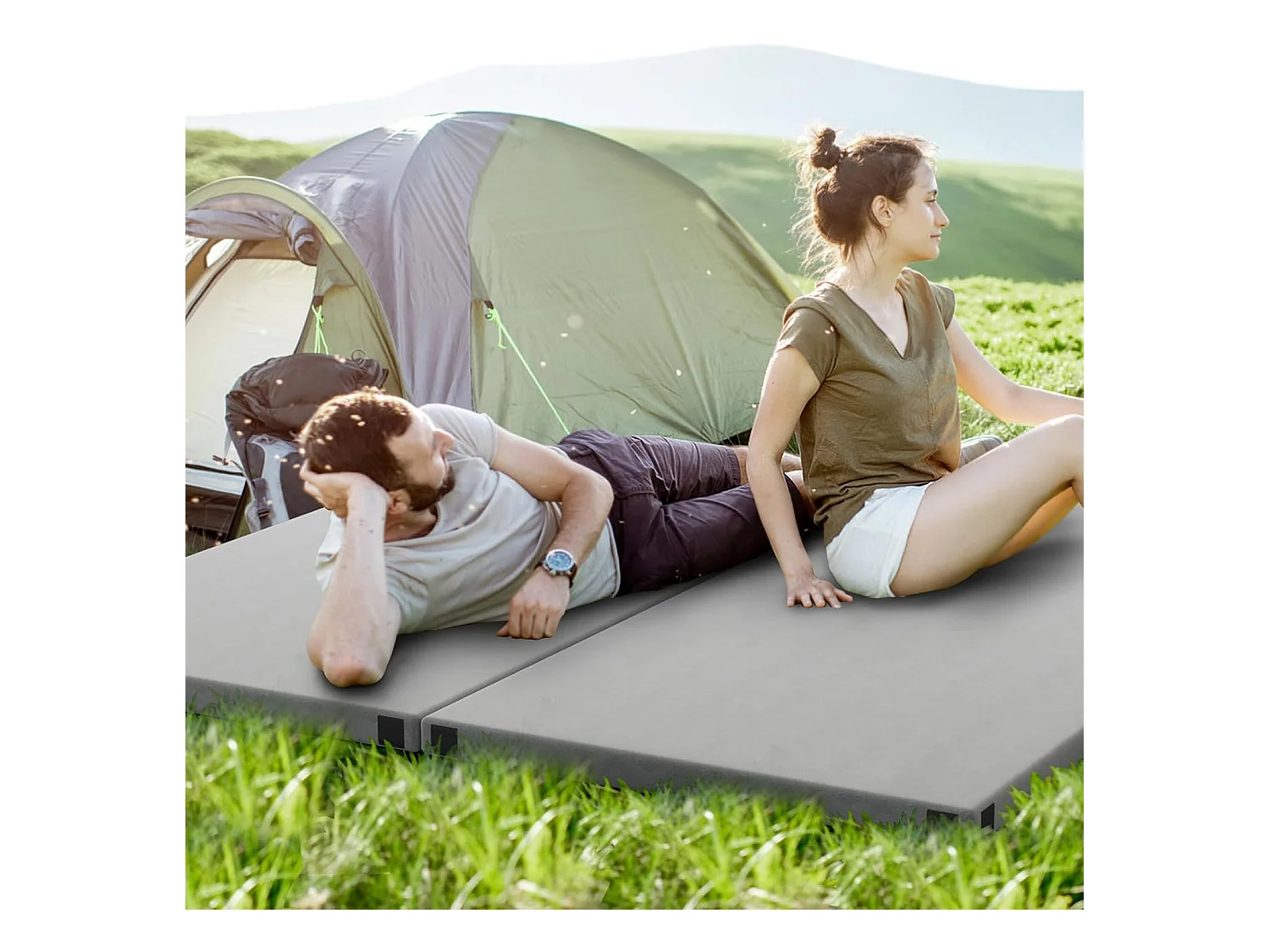Traagschuim campingmatras, oprolbare campingmat met waterdichte coating, antislip onderkant en draagtas, vloermat, slaapmat, slaapmatras, isomat ZB33038