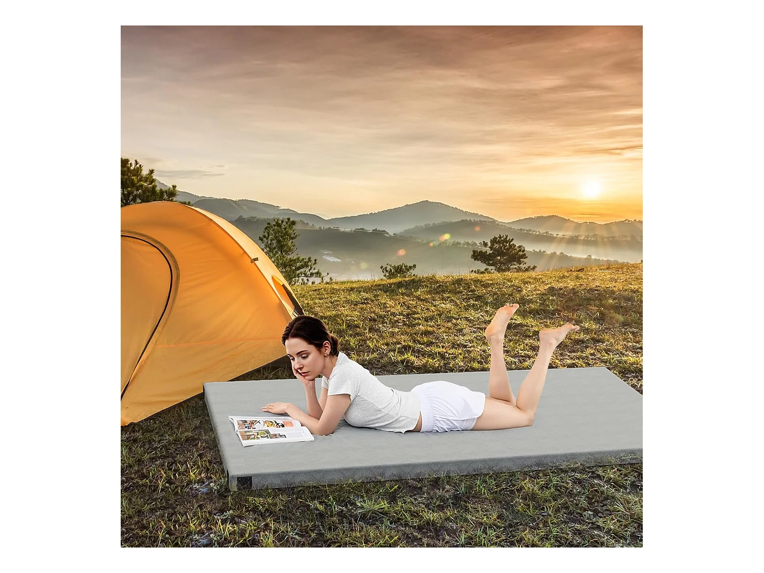Traagschuim campingmatras, oprolbare campingmat met waterdichte coating, antislip onderkant en draagtas, vloermat, slaapmat, slaapmatras, isomat ZB33038