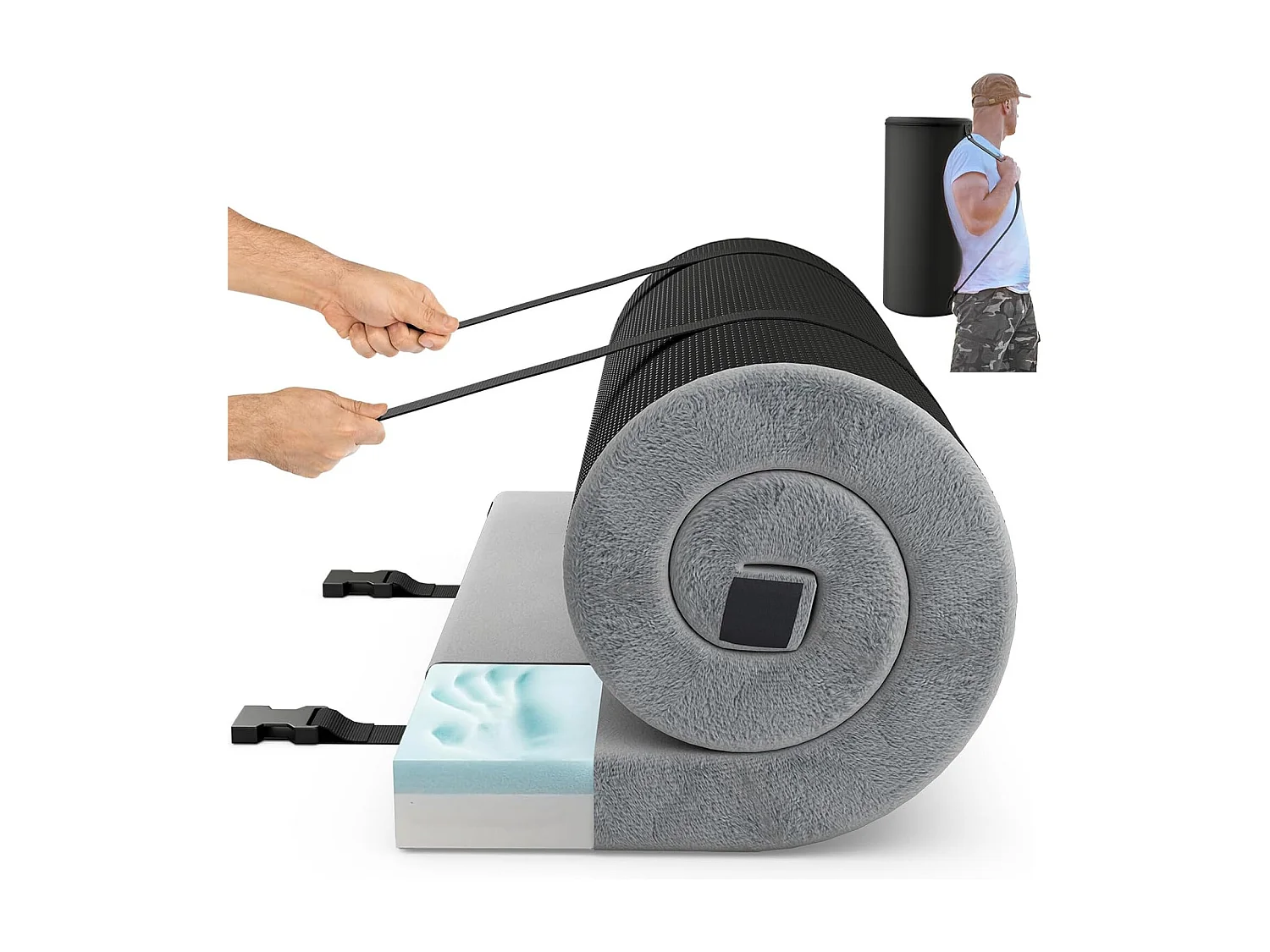 Traagschuim campingmatras, oprolbare campingmat met waterdichte coating, antislip onderkant en draagtas, vloermat, slaapmat, slaapmatras, isomat ZB33038