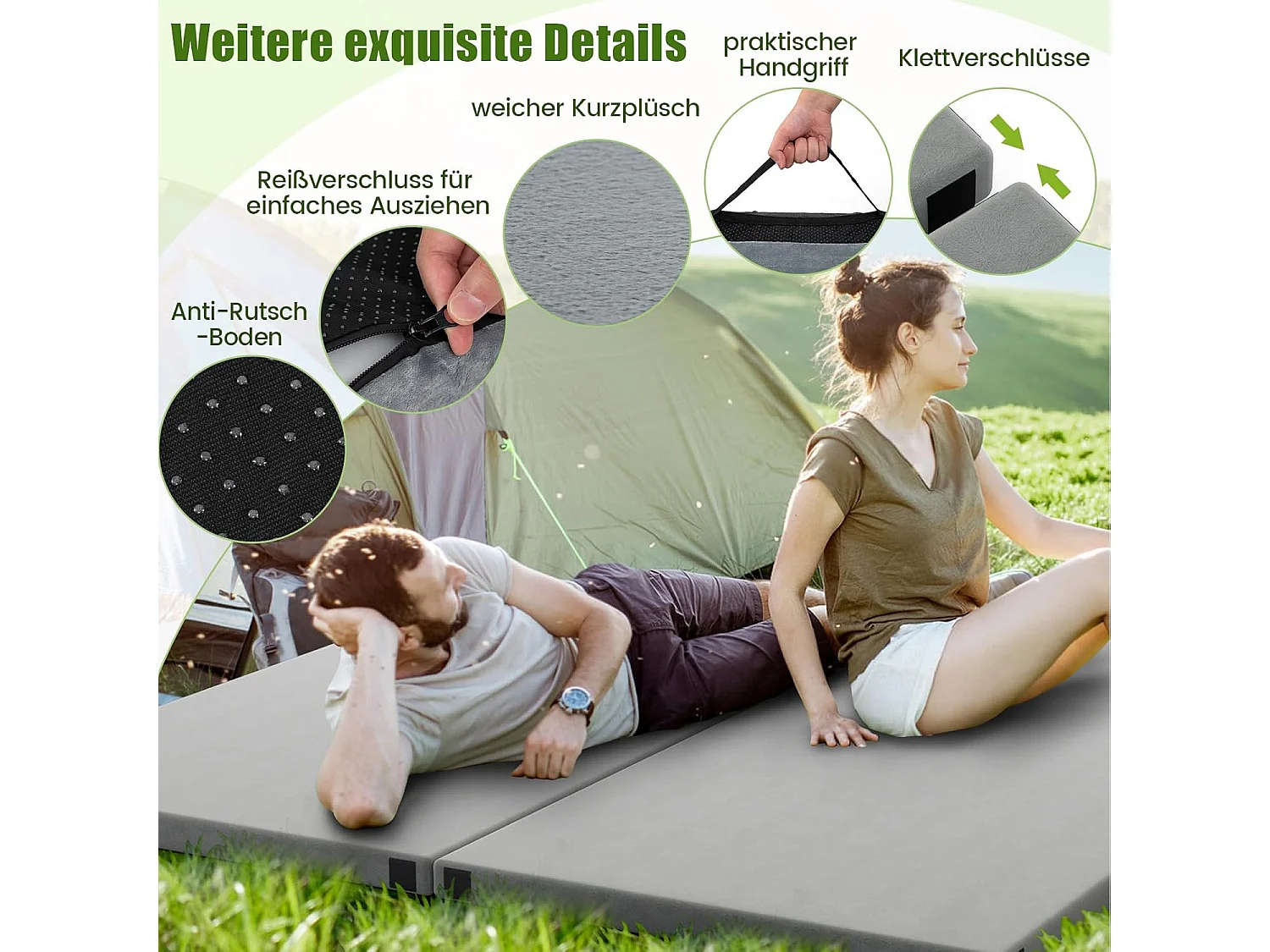 Traagschuim campingmatras, oprolbare campingmat met waterdichte coating, antislip onderkant en draagtas, vloermat, slaapmat, slaapmatras, isomat ZB33038