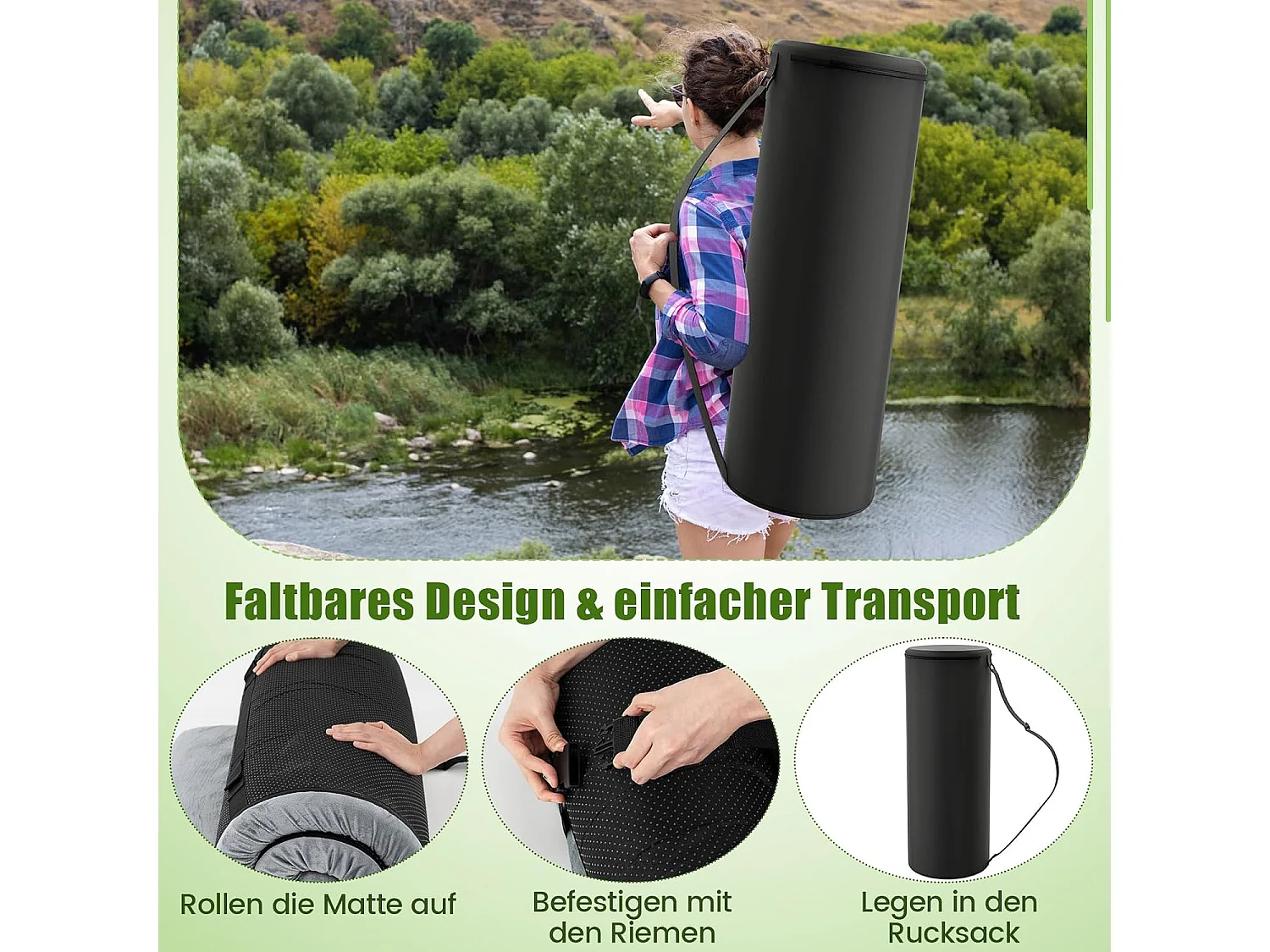 Traagschuim campingmatras, oprolbare campingmat met waterdichte coating, antislip onderkant en draagtas, vloermat, slaapmat, slaapmatras, isomat ZB33038