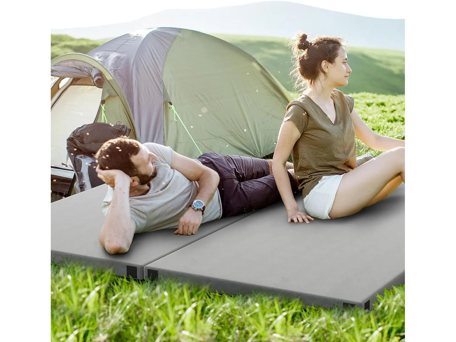 Traagschuim campingmatras, oprolbare campingmat met waterdichte coating, antislip onderkant en draagtas, vloermat, slaapmat, slaapmatras, isomat ZB33038