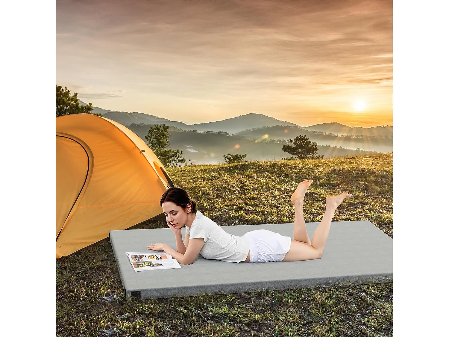 Traagschuim campingmatras, oprolbare campingmat met waterdichte coating, antislip onderkant en draagtas, vloermat, slaapmat, slaapmatras, isomat ZB33038