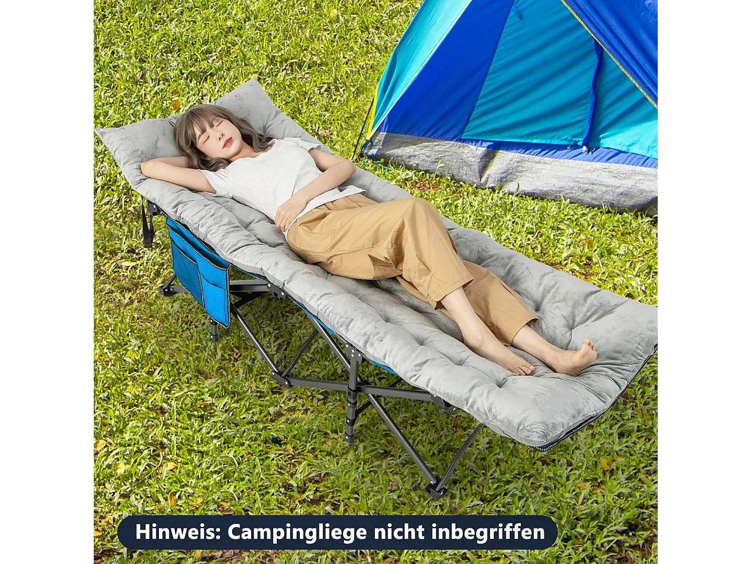 Katoenen veldbedkussen, 7 cm dikke lattenbodem met bevestigingsbanden, multifunctioneel voor campingbed, ligstoel, tuinligstoel, 190 x 70 cm, grijsZB33542