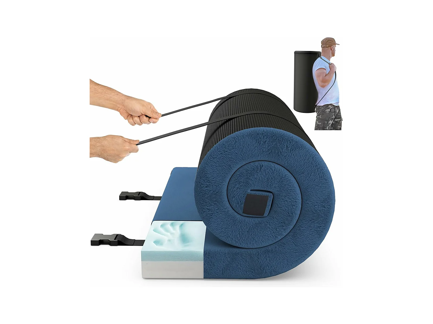 Traagschuim campingmatras, oprolbare campingmat met waterdichte coating, antislip onderkant en draagtas, vloermat, slaapmat, slaapmatras, isomat ZB33038