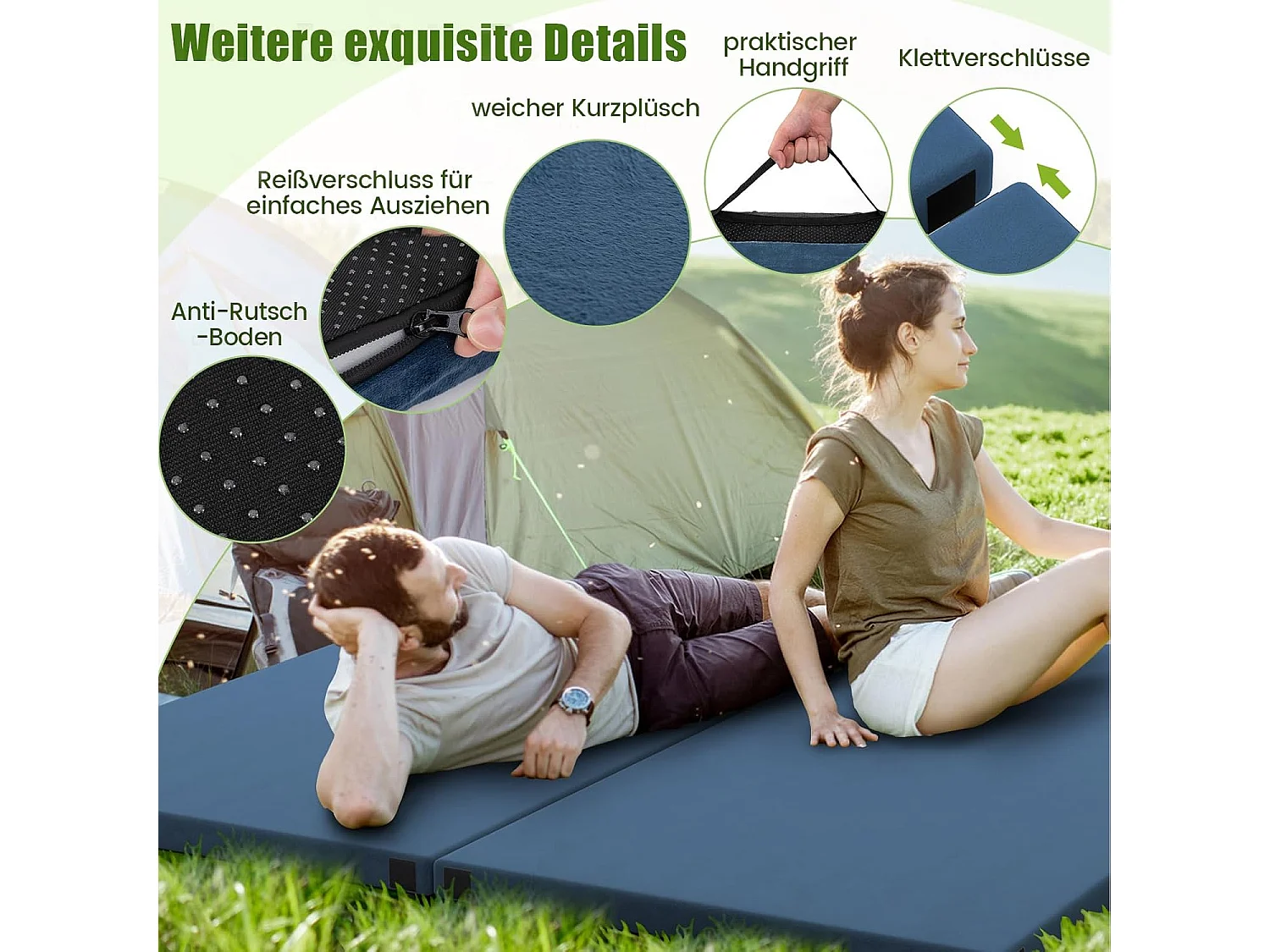 Traagschuim campingmatras, oprolbare campingmat met waterdichte coating, antislip onderkant en draagtas, vloermat, slaapmat, slaapmatras, isomat ZB33038