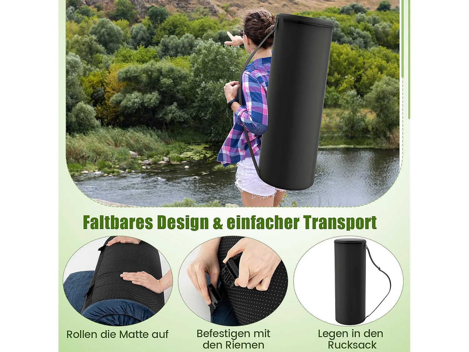 Traagschuim campingmatras, oprolbare campingmat met waterdichte coating, antislip onderkant en draagtas, vloermat, slaapmat, slaapmatras, isomat ZB33038